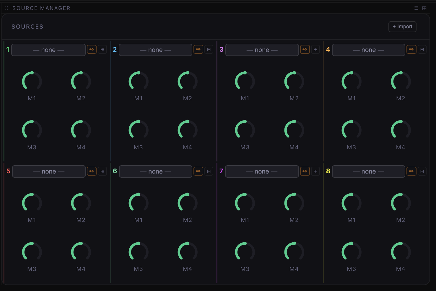 Source Manager — 8-channel grid