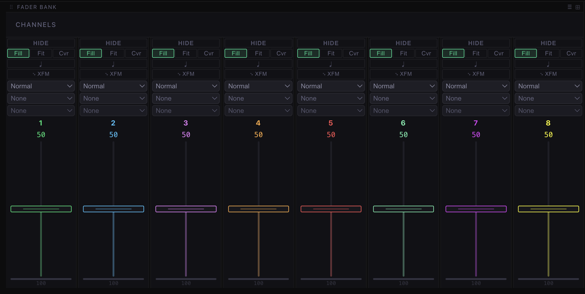 SMERGE's eight-channel fader bank mixer